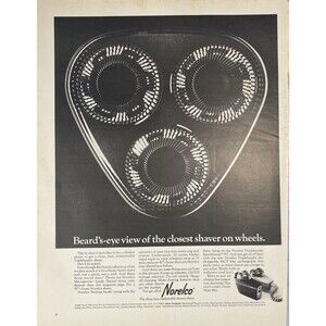 Norelco Rechargeable Tripleheader Speedshaver "Closest Shaver on Wheels" Ad 1967